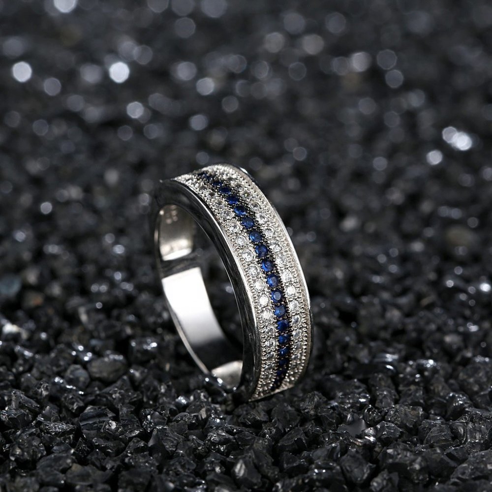 925 Silver Plated 3A CZ Blue & White Color Micro Paved Ring, GPMB1489
